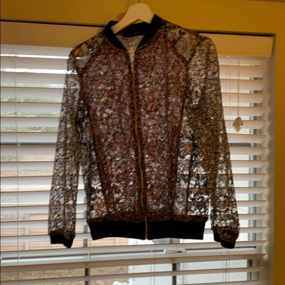 See through floral zippered jacket